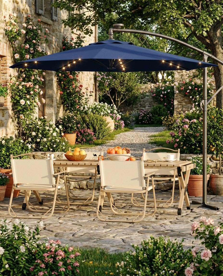 10FT Solar LED Cantilever Patio Umbrella J7664