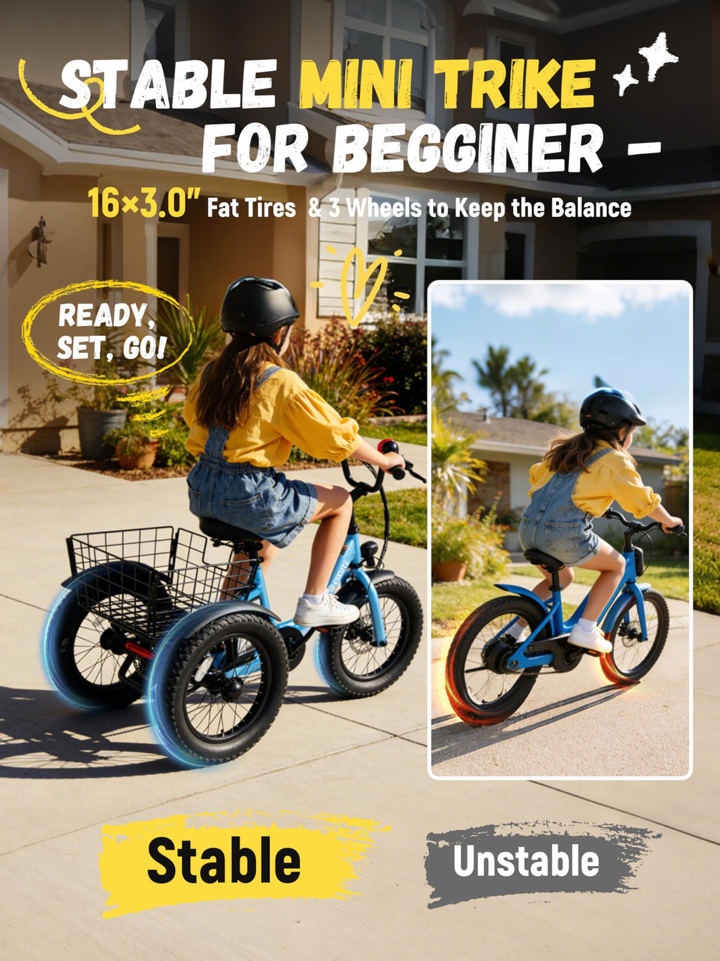 Blue Fat Tire Folding Electric Trike Q9952