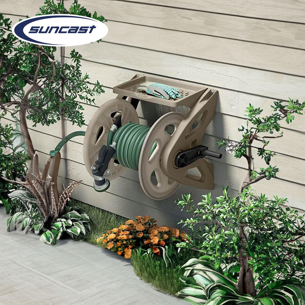 Hard Plastic Wall Mounted Retractable Garden Hose Reel with 200 Feet Hose Capacity A57330