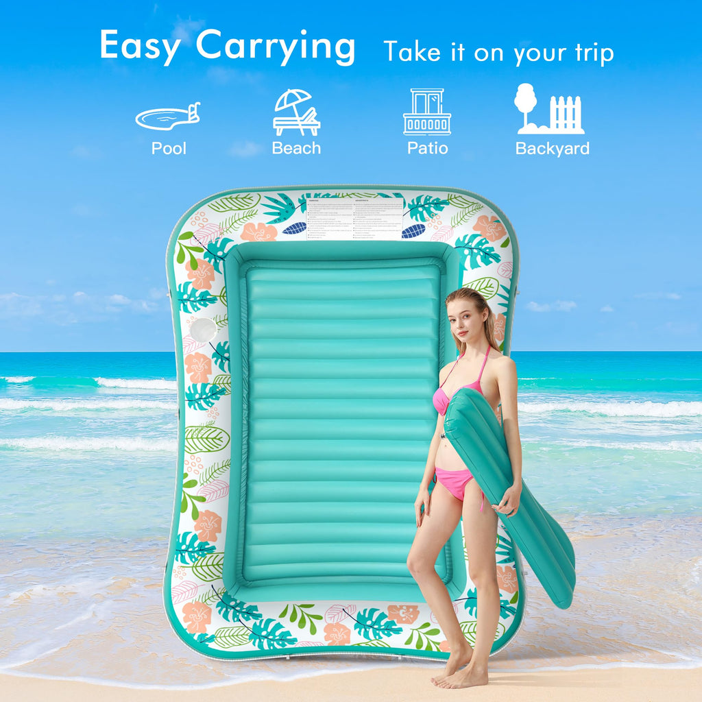 Inflatable Tanning Pool Lounger Float with Pillow & Cup Holder, 2 Pack C9940