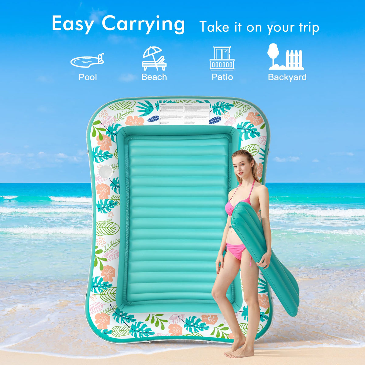 Inflatable Tanning Pool Lounger Float with Pillow & Cup Holder, 2 Pack C9940