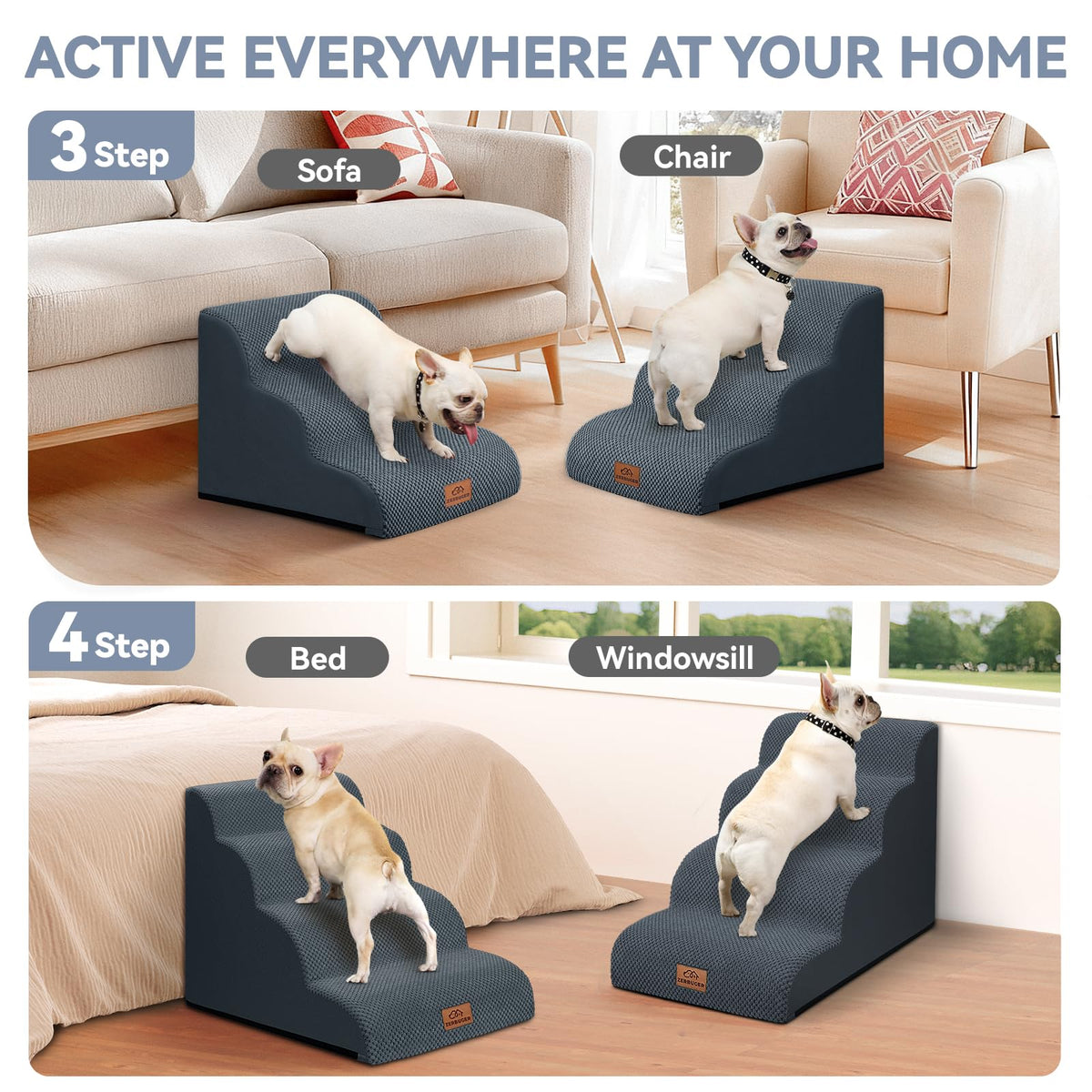 Dark Grey 3 Steps Nonslip Dog Ramp and Stairs X393