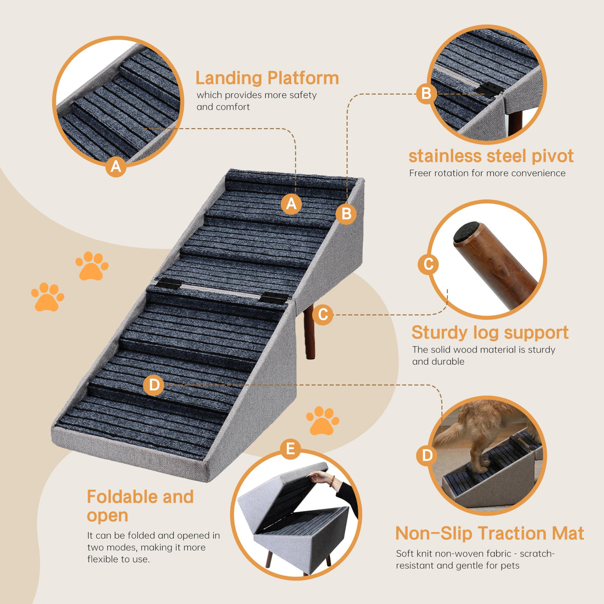 Foldable Wood Dog Stairs Y558275