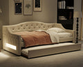 White Twin Size Linen Upholstered Daybed with Trundle B21457