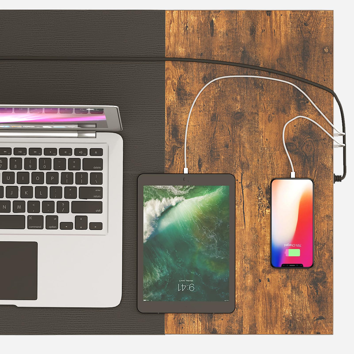31.5 Inch Computer Desk with Power Outlet and USB Charging Ports T9452