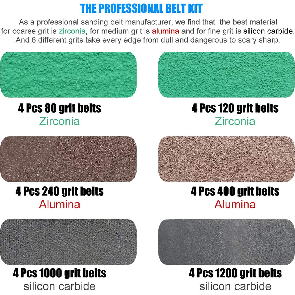 24 Pack 1/2" x 10" Replacement Knife Sharpener Sander Belt Kit 80/120/240/400/1000/1200 Grits G356786