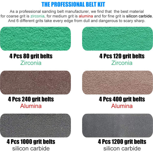 24 Pack 1/2" x 10" Replacement Knife Sharpener Sander Belt Kit 80/120/240/400/1000/1200 Grits G356786