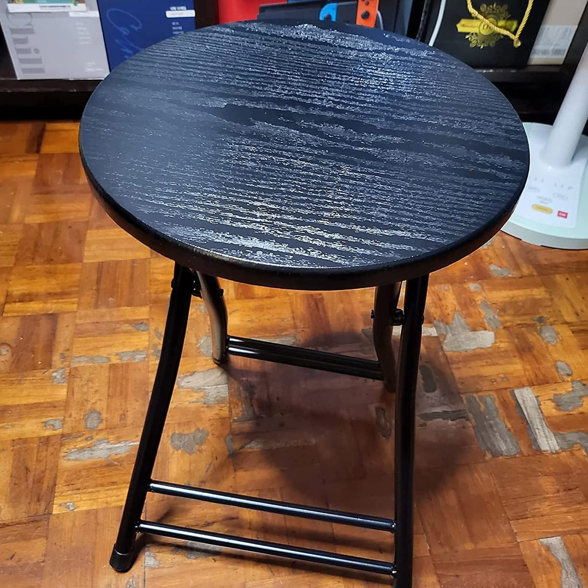 Black Round Folding Stool with Metal Frame L640