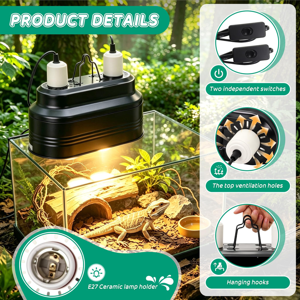Reptile Light Fixture with Independent Switches I49389