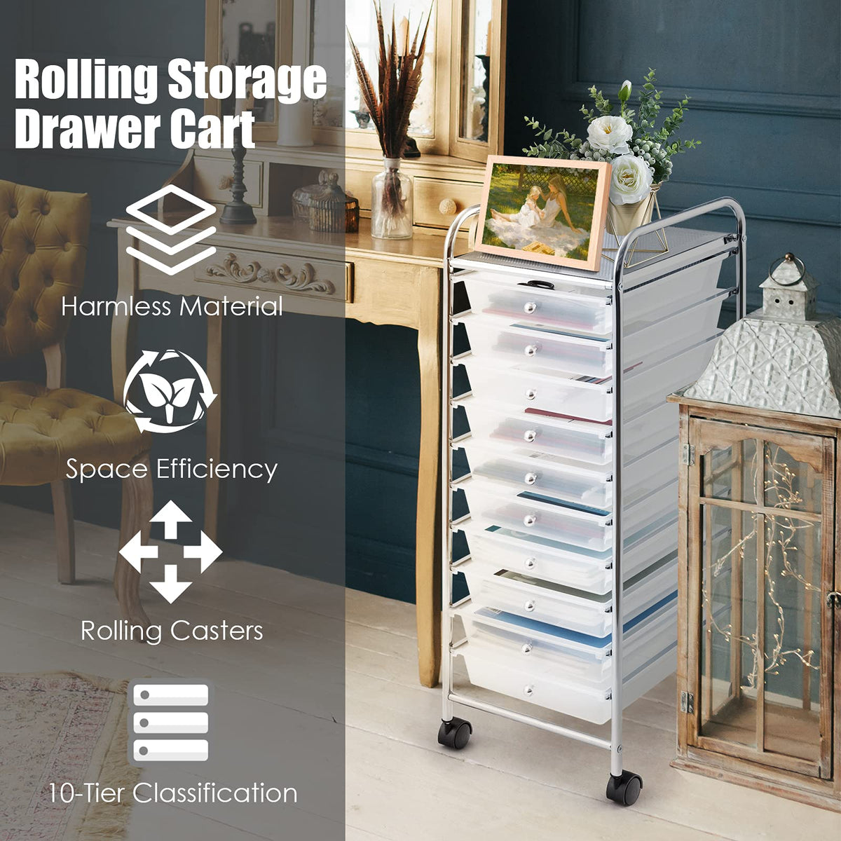 10 Drawer Multicolor Rolling Storage Cart K590