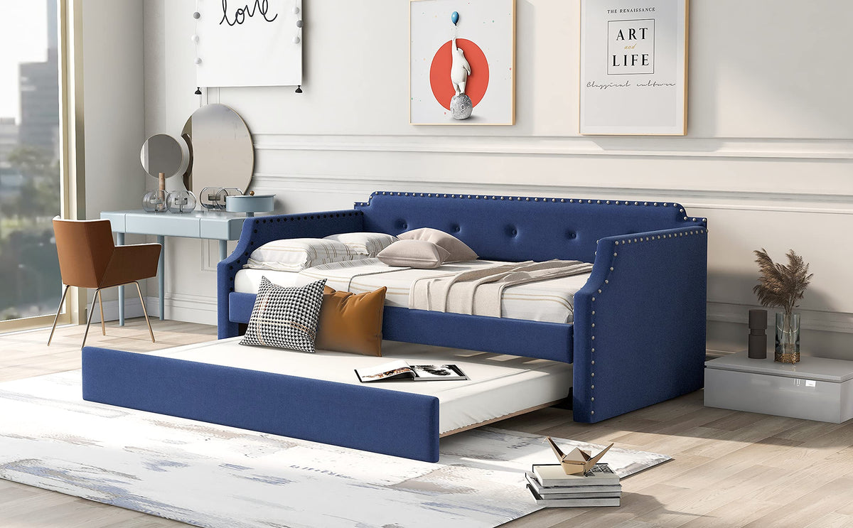 Upholstered Linen Daybed with Trundle N8340