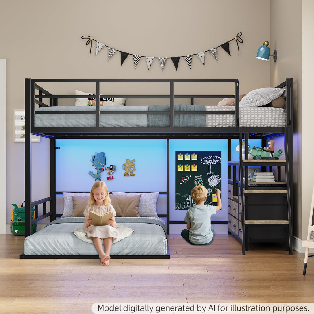 Full Over Twin Bunk Bed with 8 Drawers Grey X4378