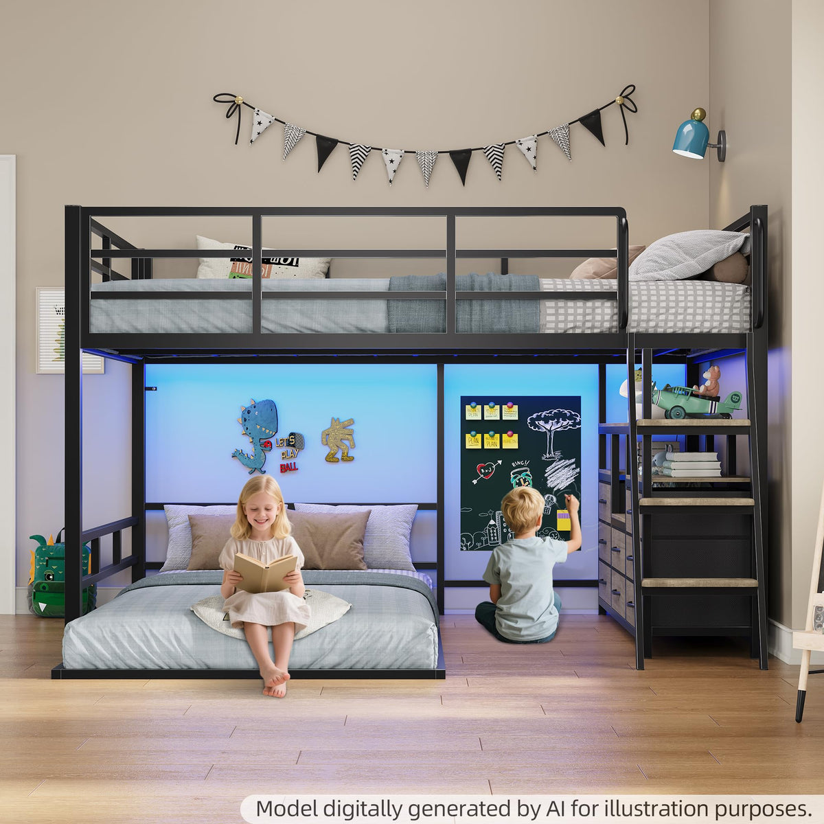 Full Over Twin Bunk Bed with 8 Drawers Grey X4378