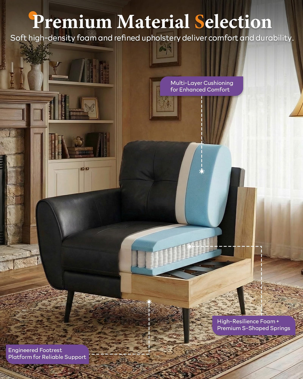 Black Leather Tufted Accent Chair R344