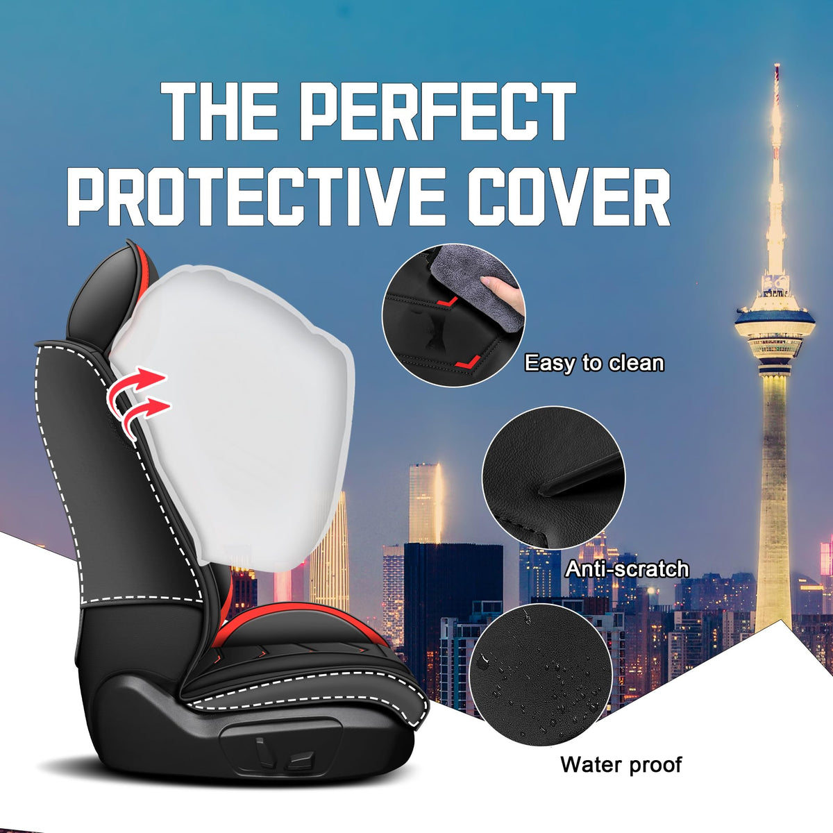 Black Red Nappa Leather Car Seat Covers Set S967235
