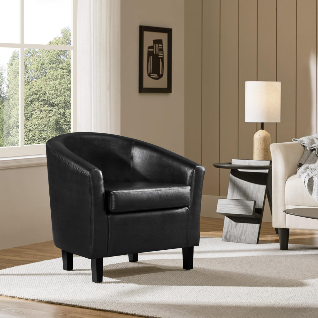 Black Faux Leather Barrel Accent Chairs K893