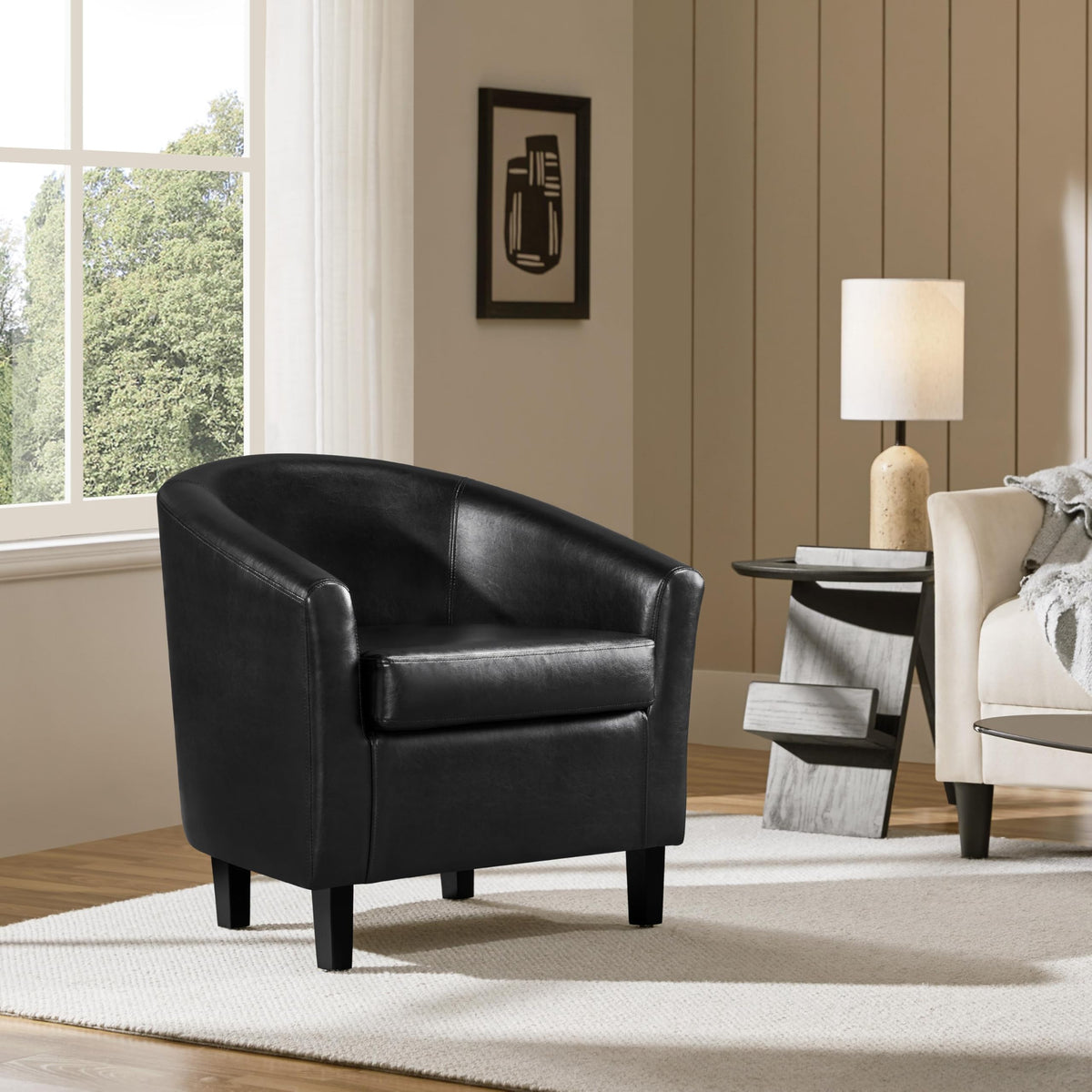 Black Faux Leather Barrel Accent Chairs K893