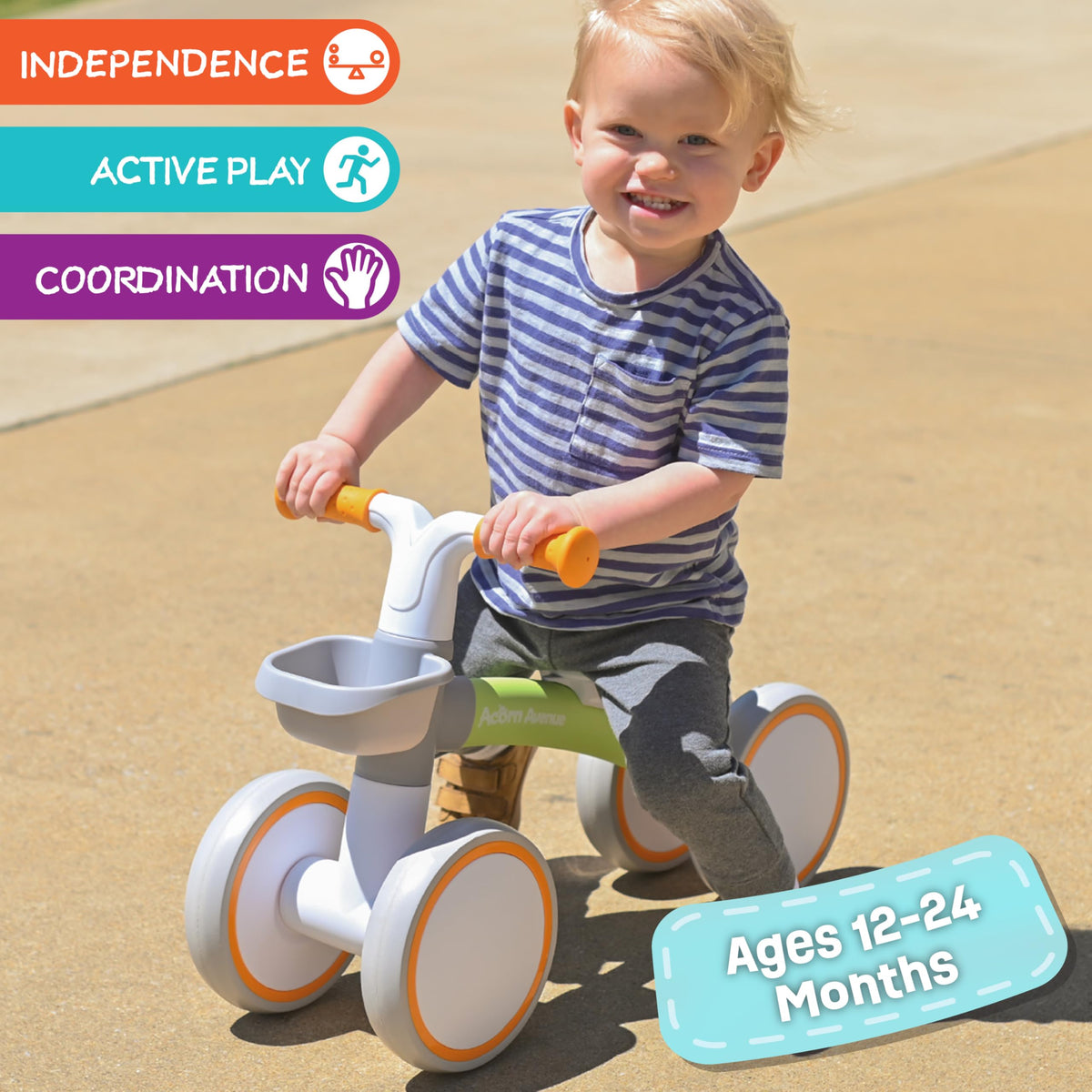 12-24 Month 4 Wheels Adjustable Seat Baby Balance Bike with Storage Basket A890