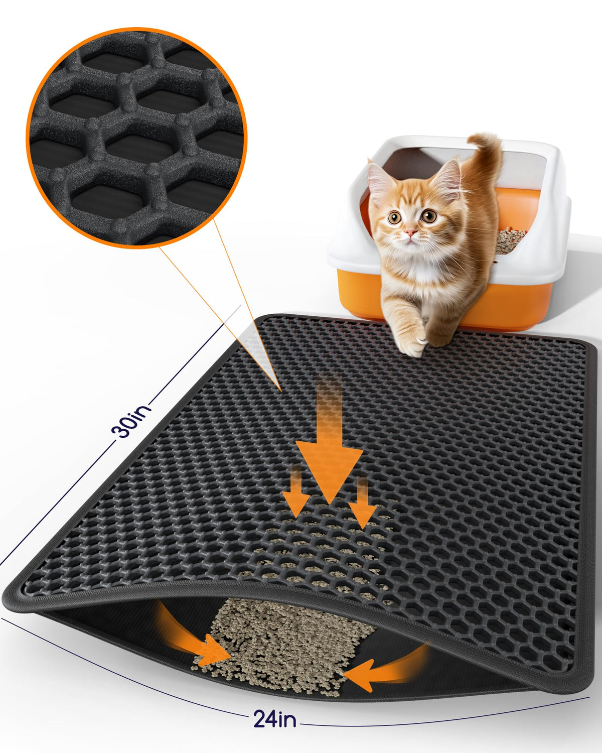 Double-Layer Urine-Proof Black Cat Litter Mat Z67329