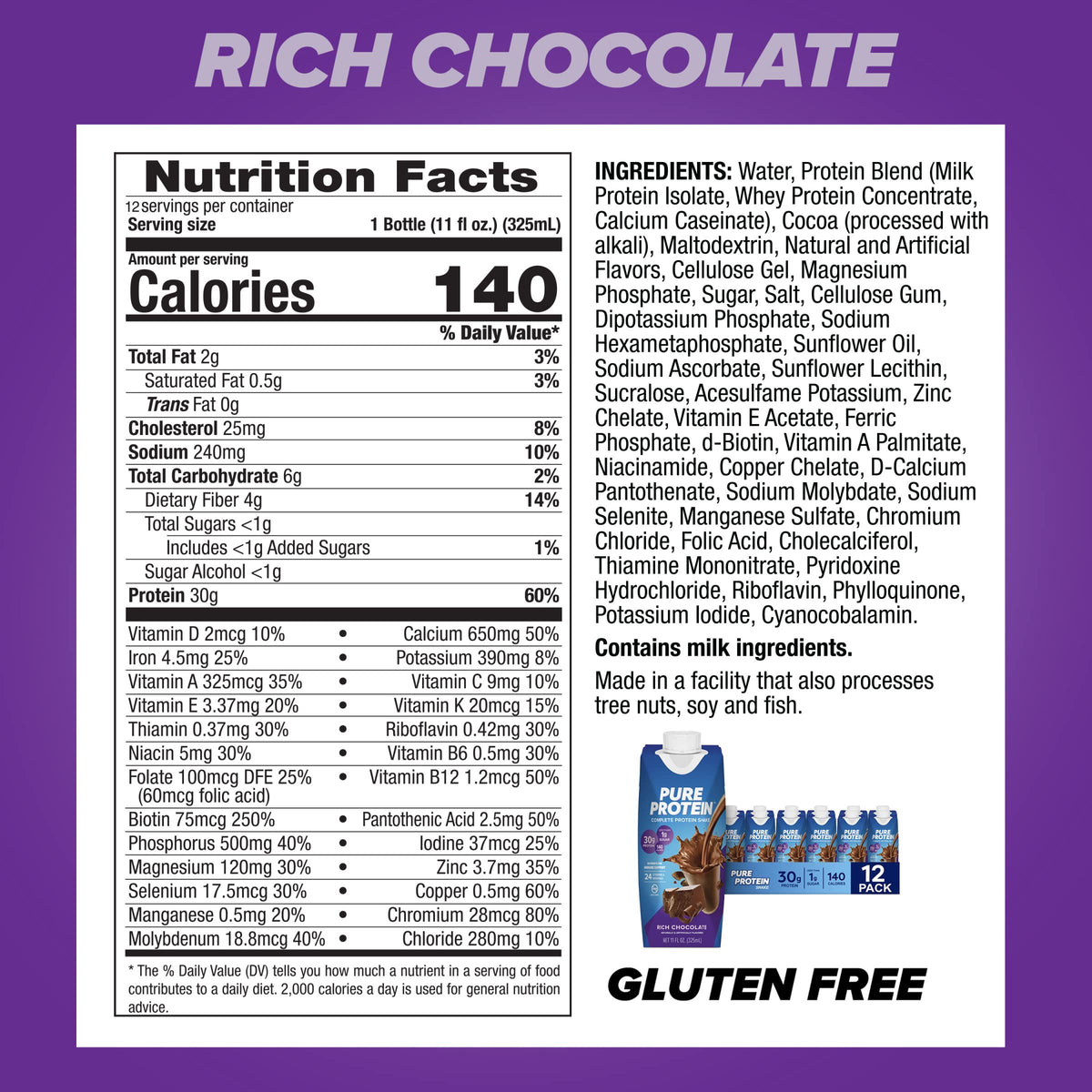 Chocolate Protein Shake 30g Protein 12 Pack E34315