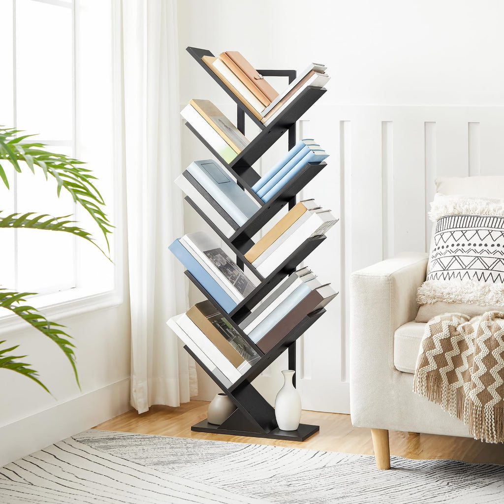 Black 9-Tier Wood Tree Bookshelf G10262