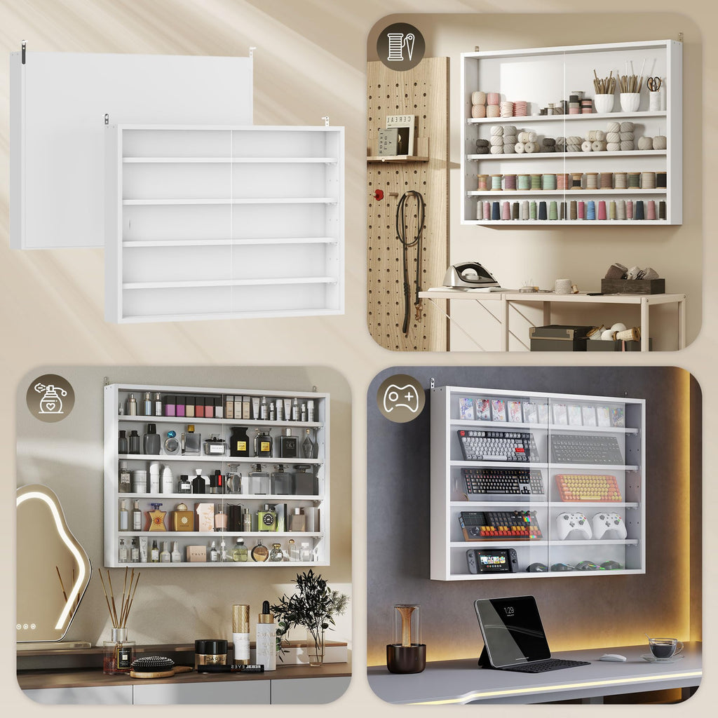 5-Tier Wall Mounted Display Cabinet with Glass Doors White P23174