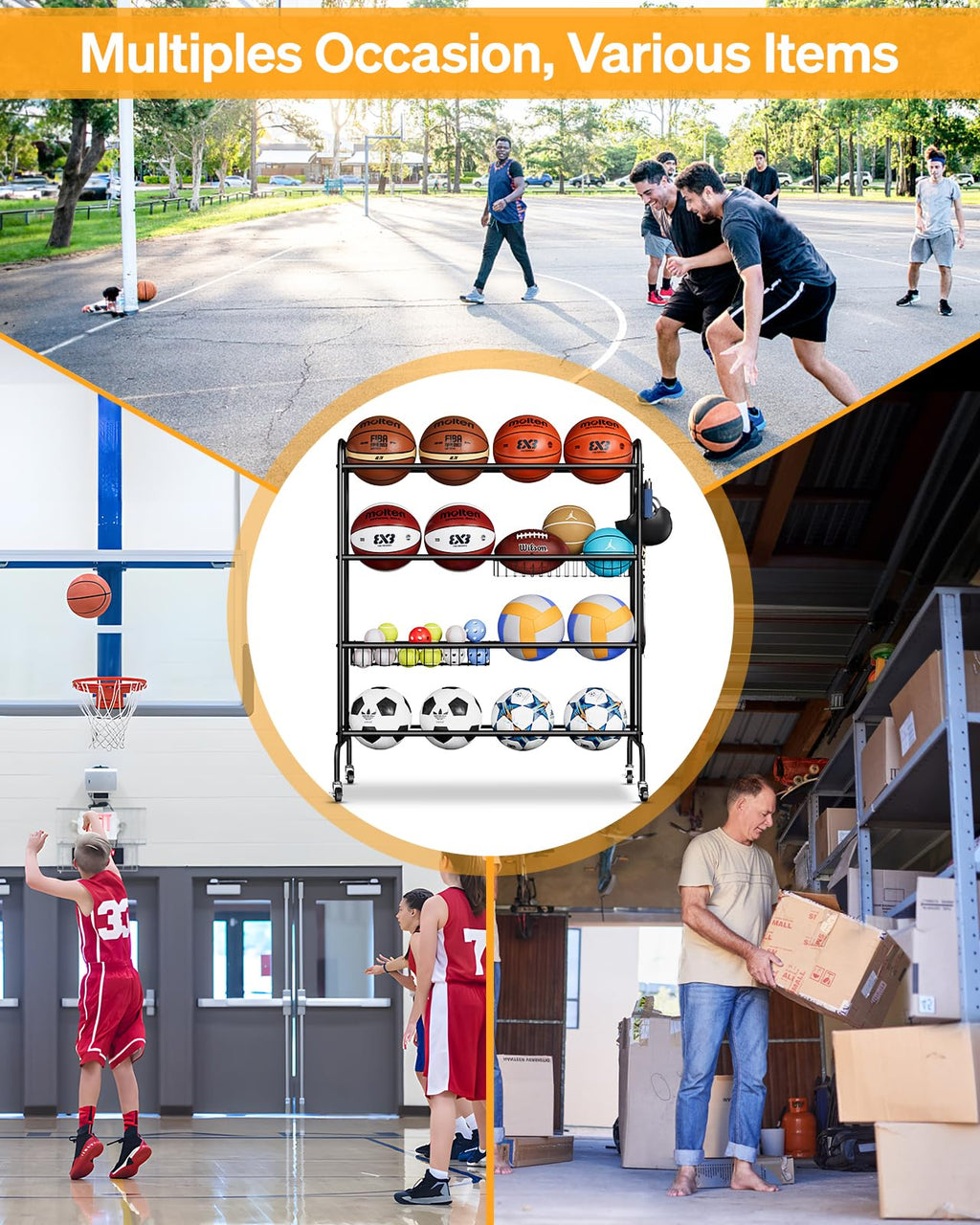 4 Tier Basketball Rack with Wheels T506