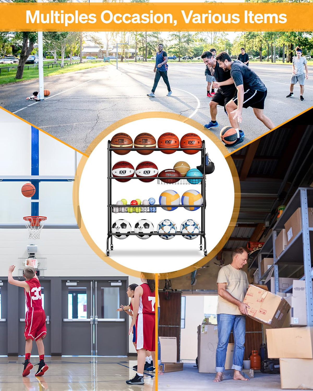 4 Tier Basketball Rack with Wheels T506