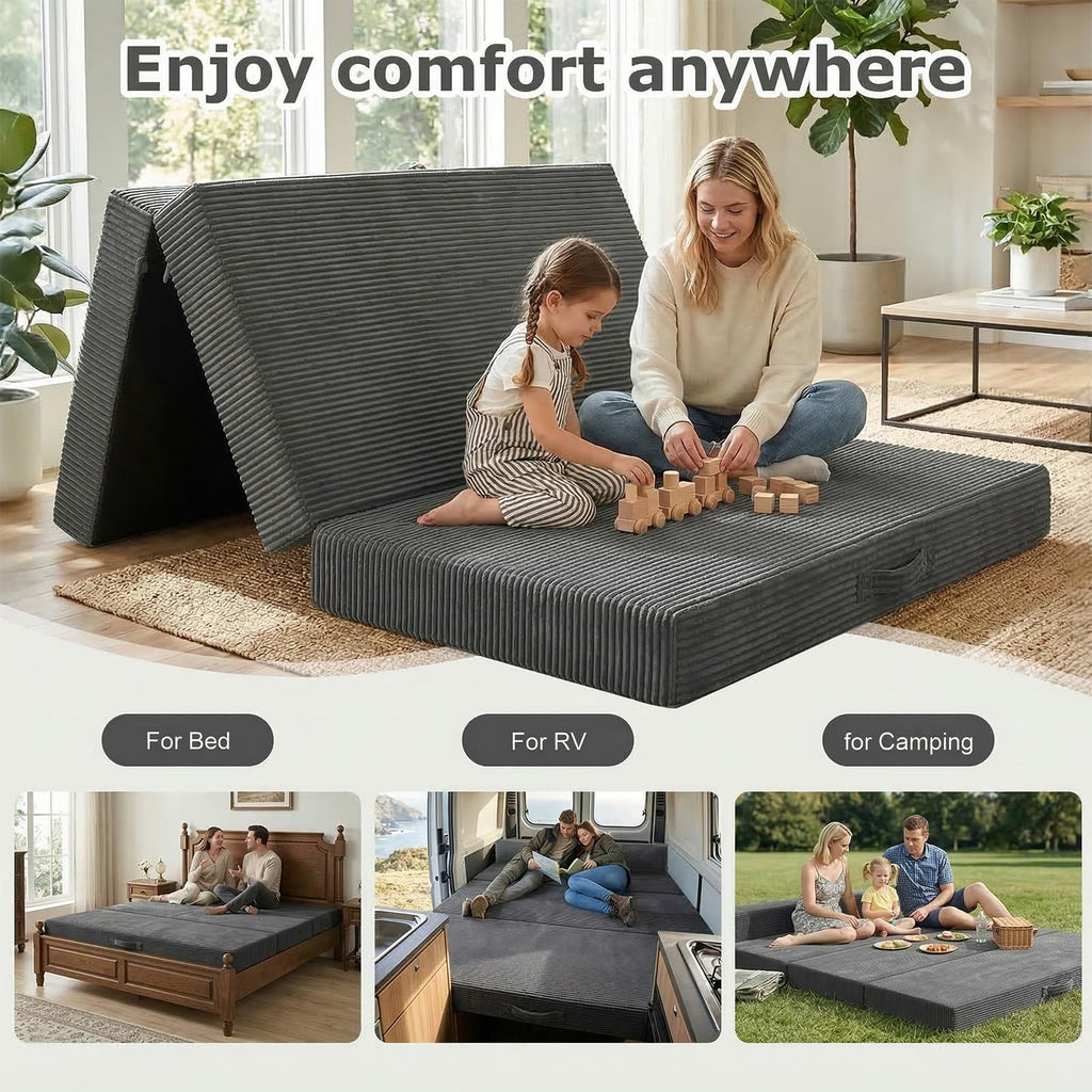 6 inch Tri-Folding Full Size Grey Mattress Y4109