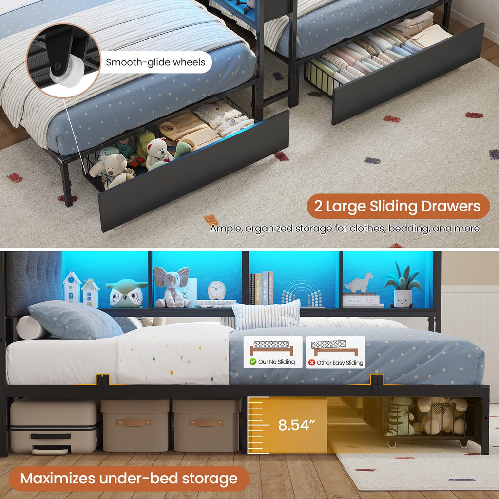 Black Twin Metal Platform Bed with Storage S721