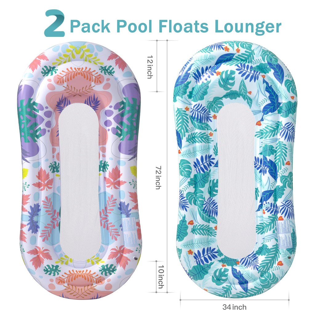 Inflatable Tanning Pool Lounger Float with Pillow & Cup Holder, 2 Pack C9940