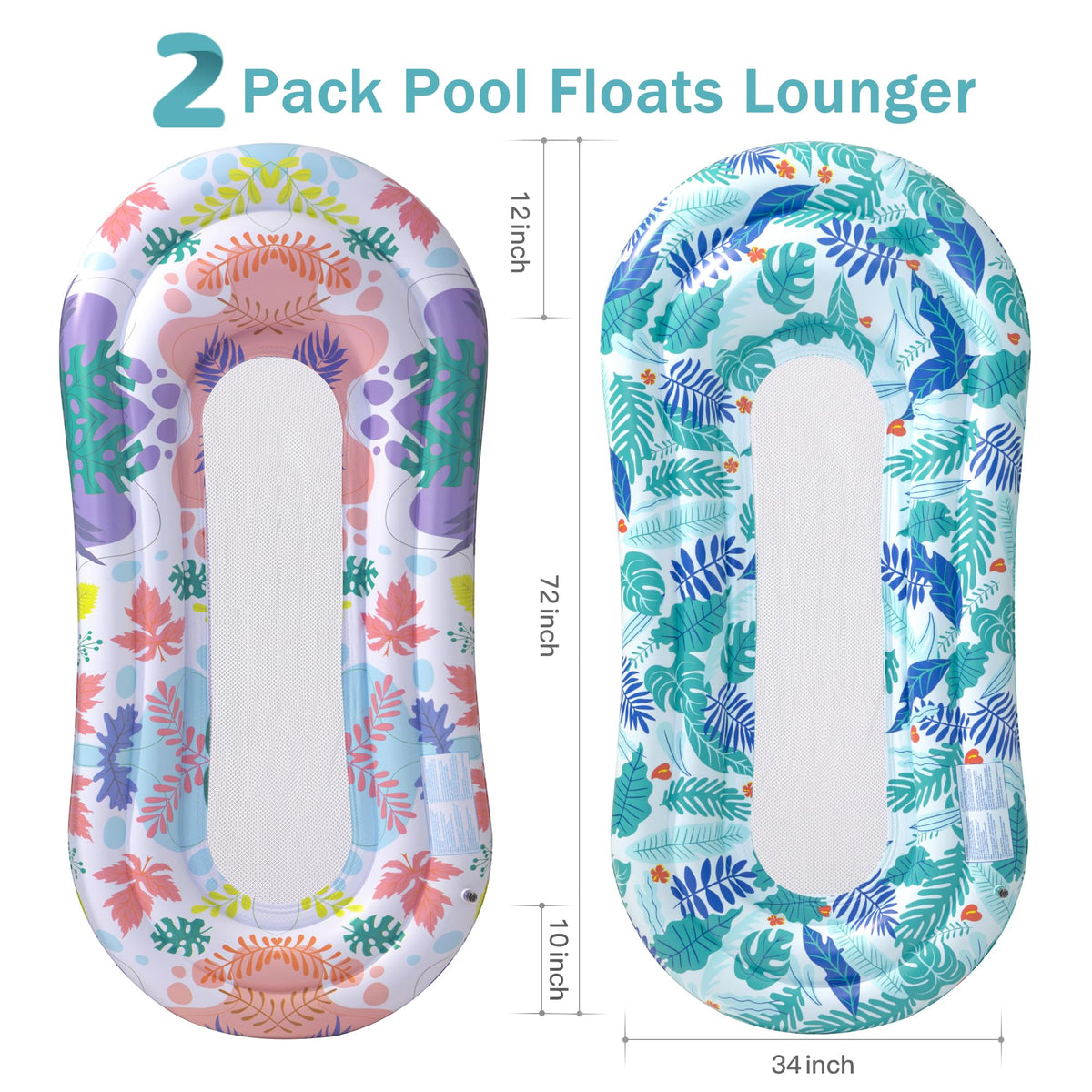 Inflatable Tanning Pool Lounger Float with Pillow & Cup Holder, 2 Pack C9940