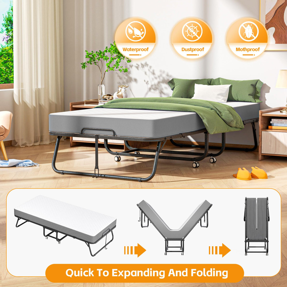 Folding Bed with 5-inch Memory Foam Mattress O91136