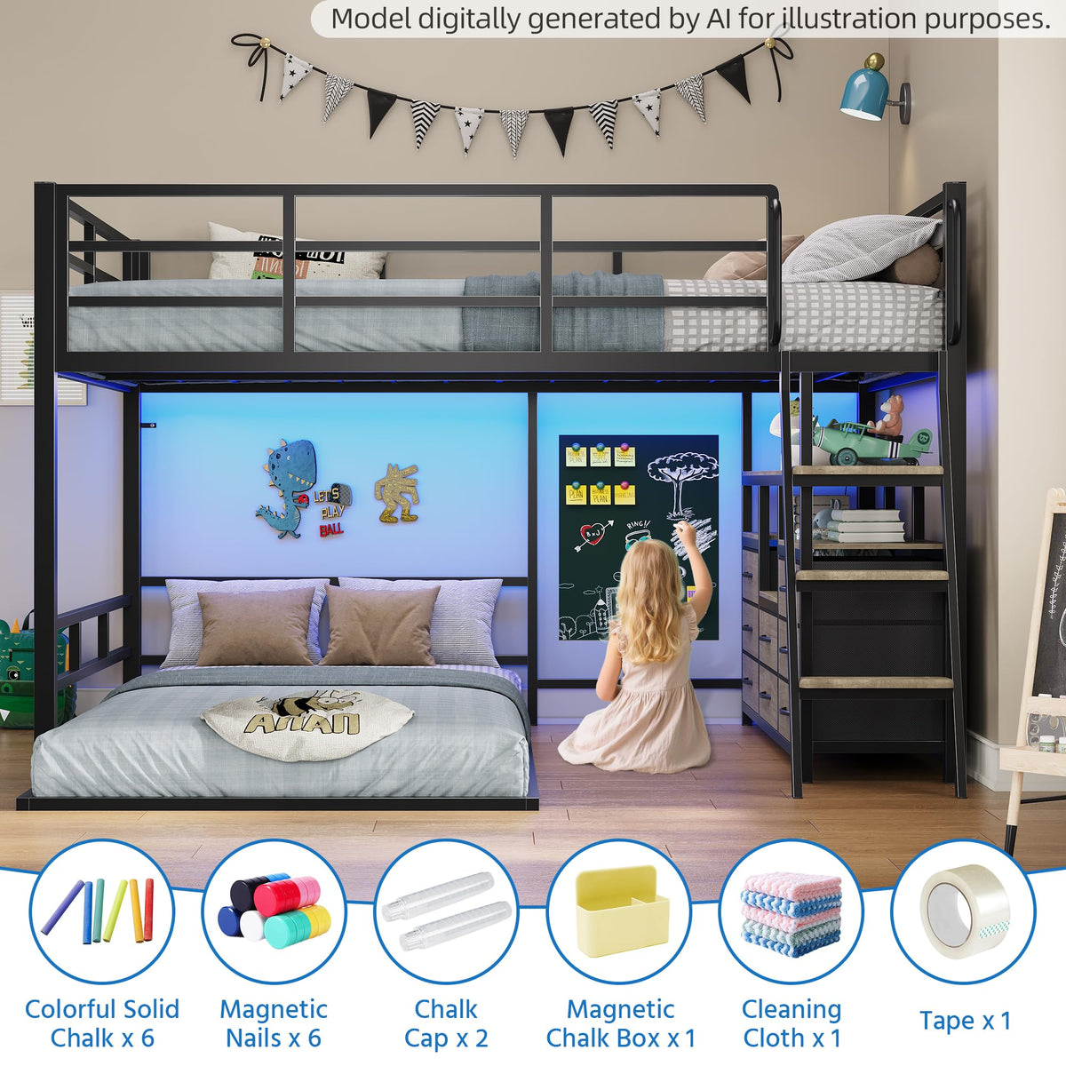Full Over Twin Bunk Bed with 8 Drawers Grey X4378