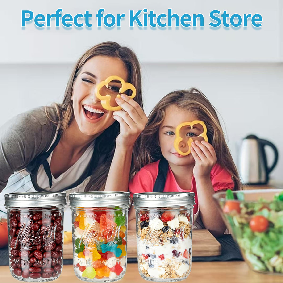 16 oz Wide Mouth Glass Mason Jars with Lids 8 Pack H272686