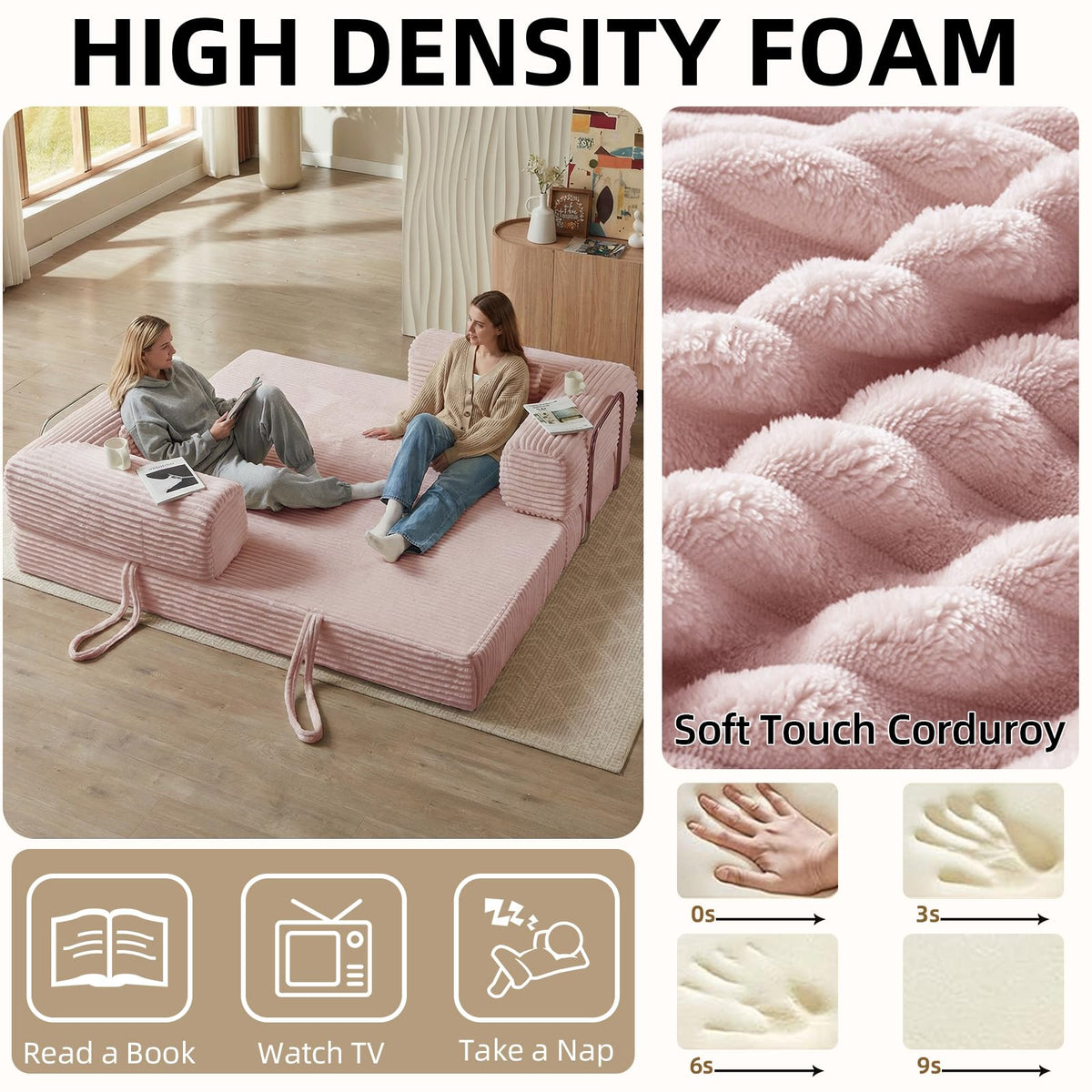 Pink 81 Inch Convertible Folding Sofa Bed F2432
