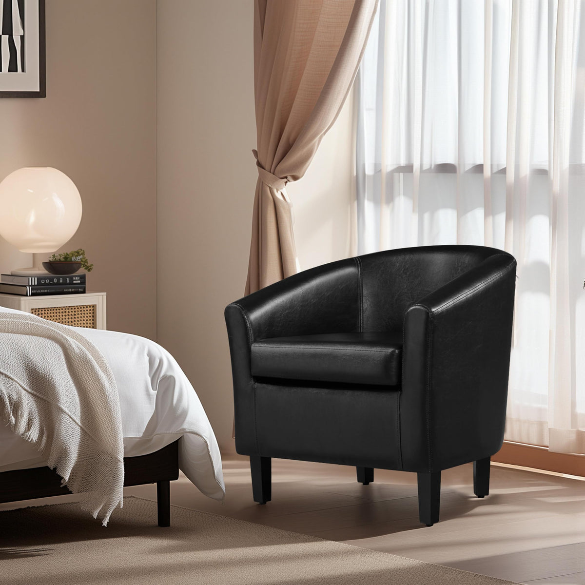 Black Faux Leather Barrel Accent Chairs K893