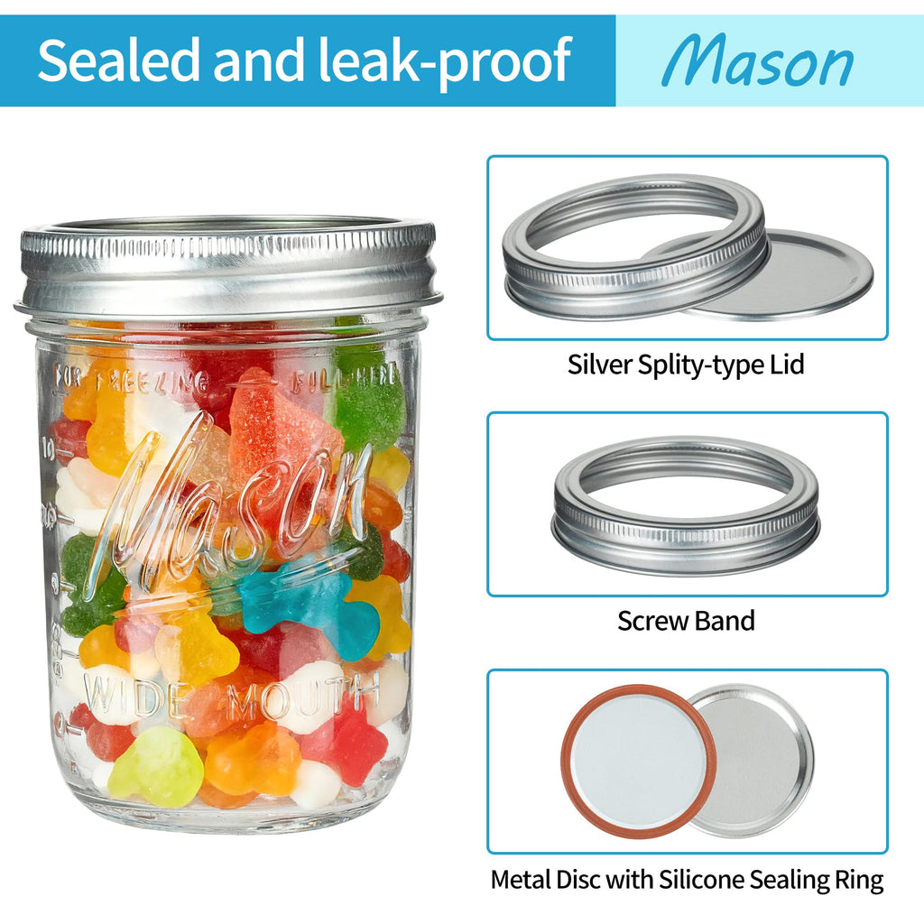 16 oz Wide Mouth Glass Mason Jars with Lids 8 Pack H272686