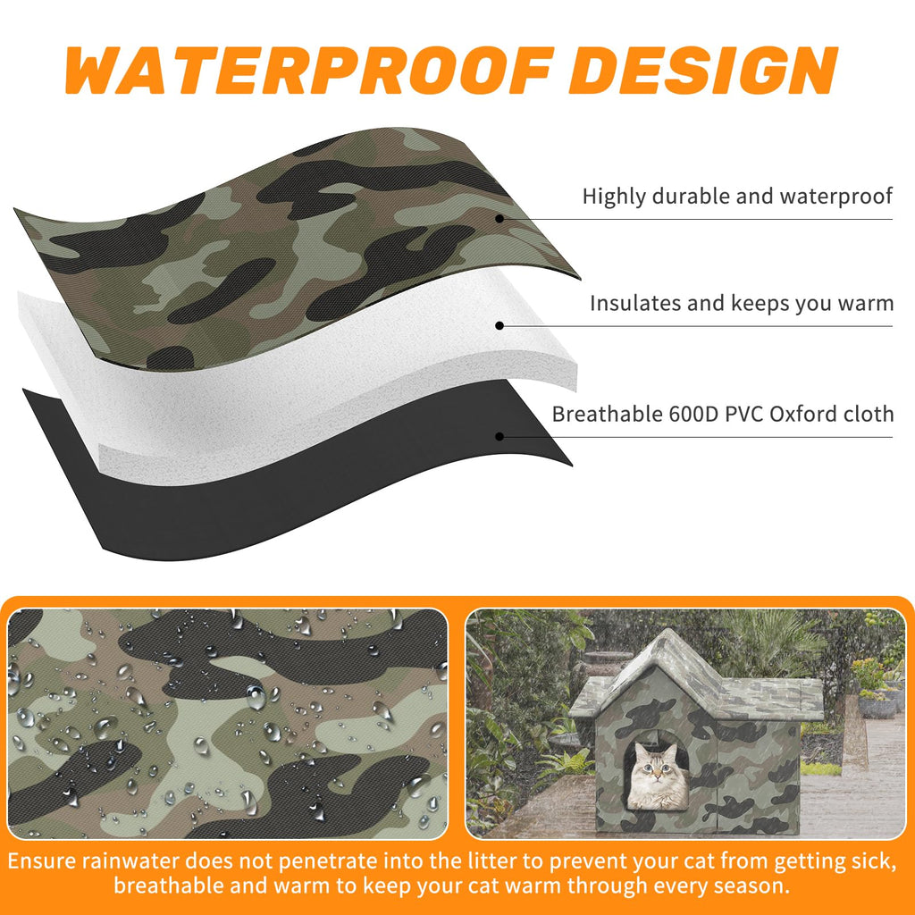 Weatherproof Collapsible Outdoor Cat House with Door and Soft Mat M4582