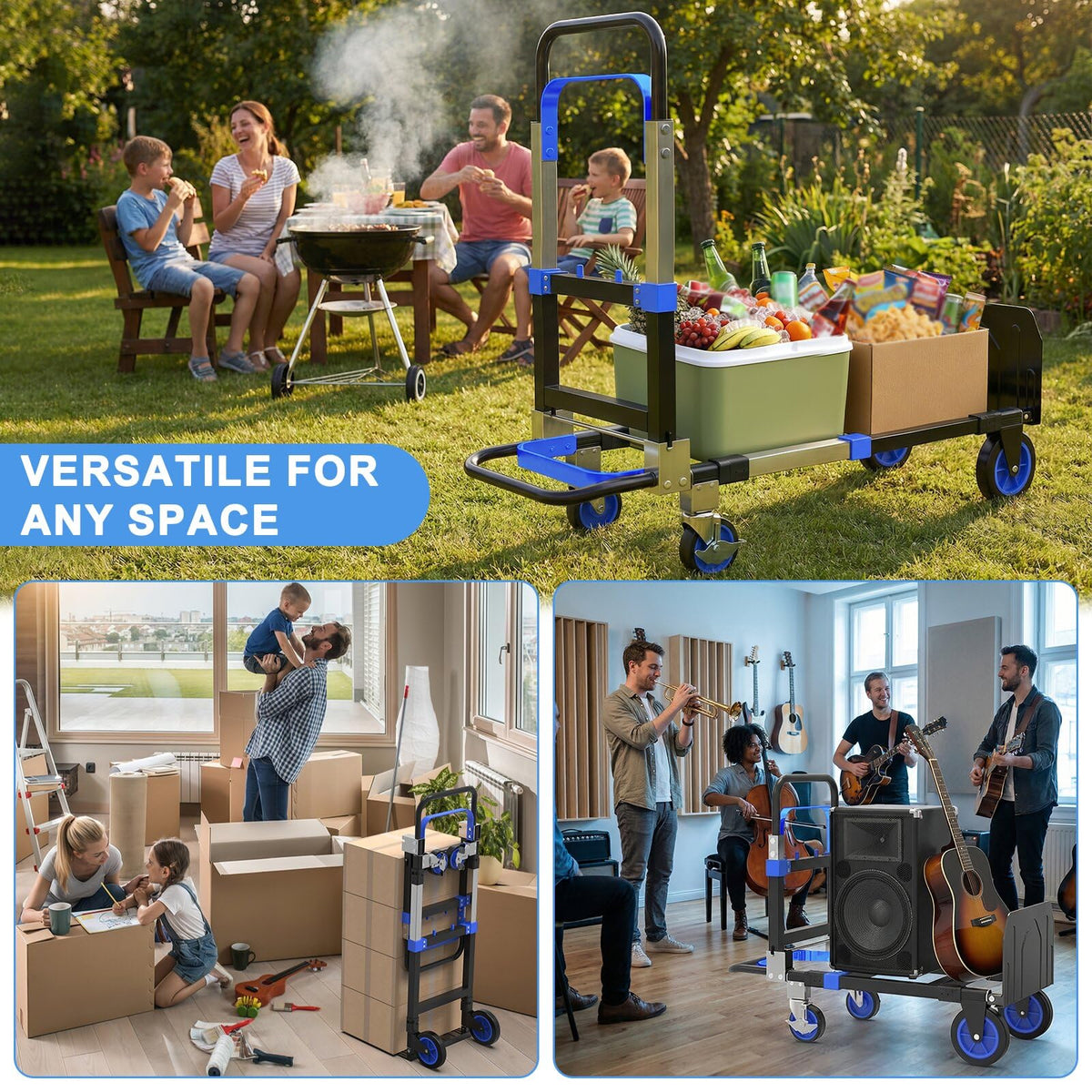 3-in-1 Folding Heavy Duty Hand Truck Dolly Cart Trolley with Wheels (Blue) R6695