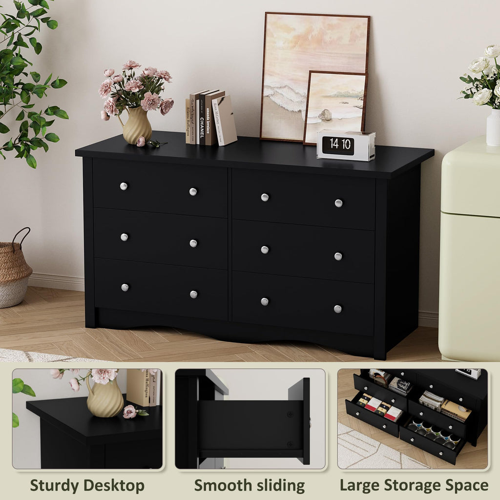 Black 6 Drawer Wood Dresser Q617