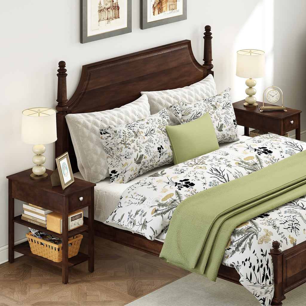 Narrow End Table Set of 2 Wood 3-Tier M2834
