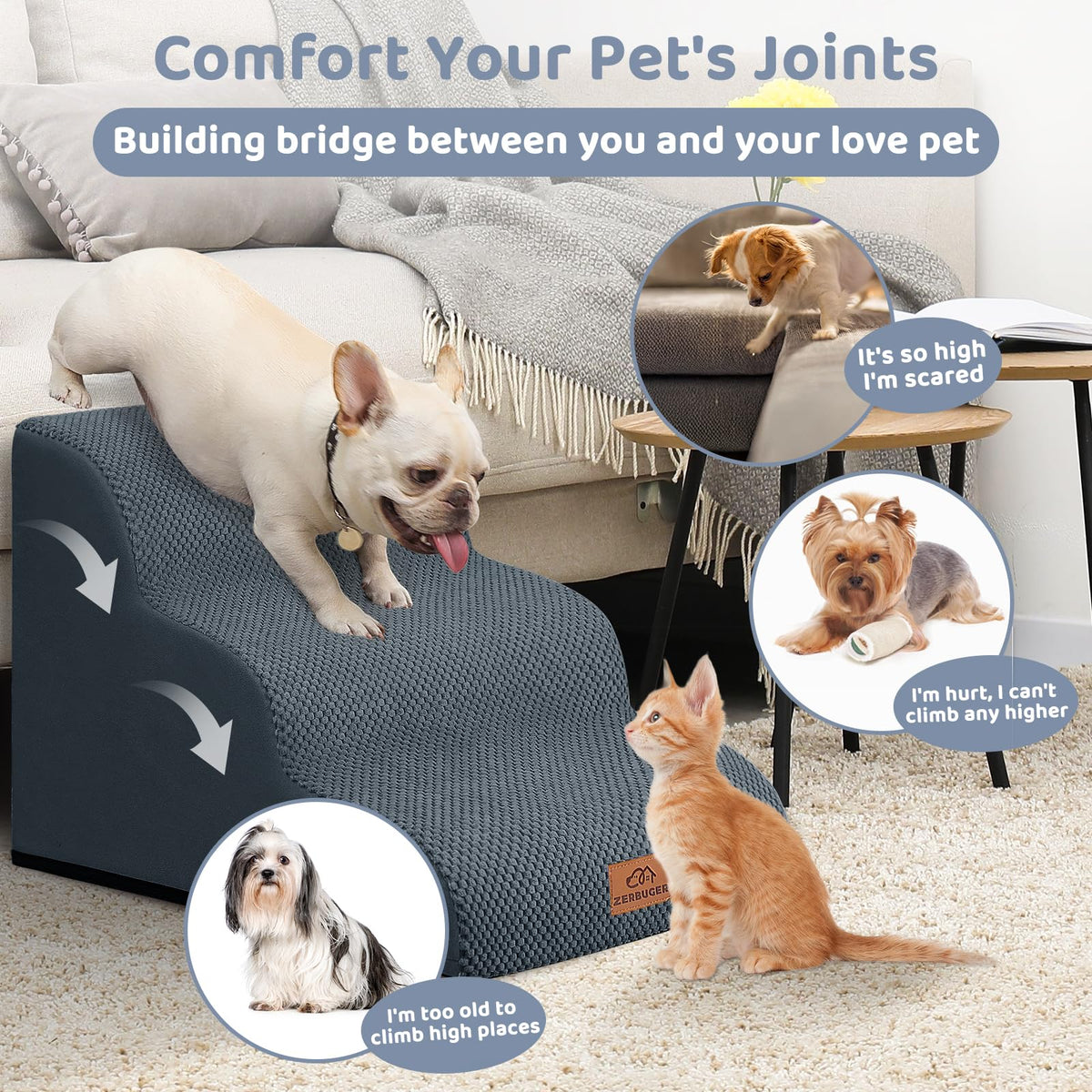 Dark Grey 3 Steps Nonslip Dog Ramp and Stairs X393