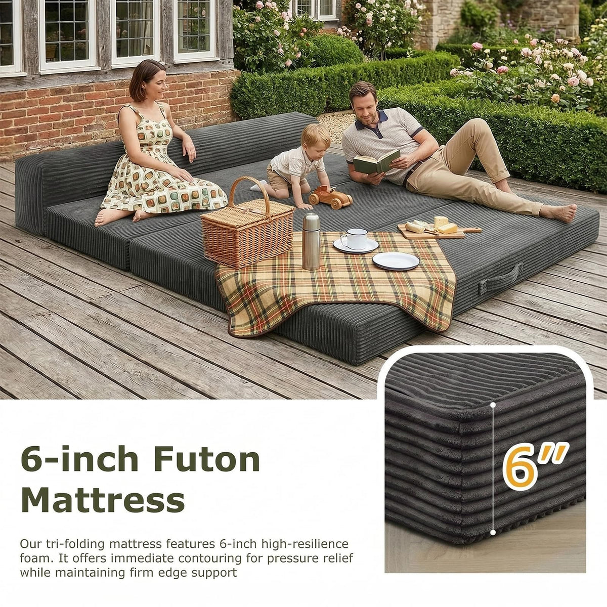 6 inch Tri-Folding Full Size Grey Mattress Y4109