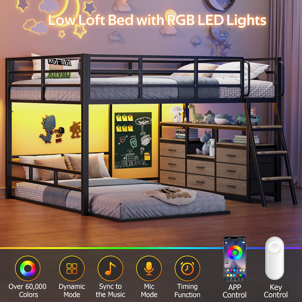 Full Over Twin Bunk Bed with 8 Drawers Grey X4378