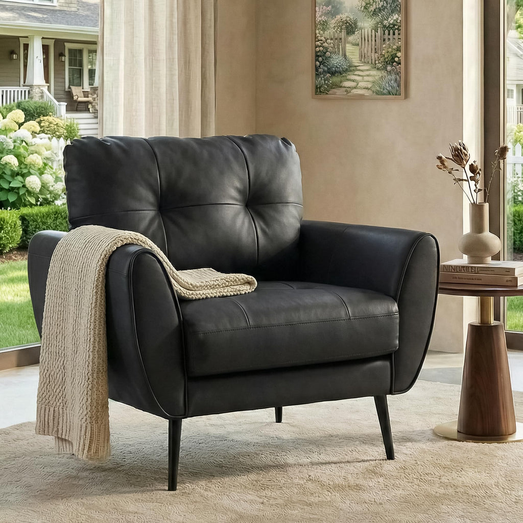 Black Leather Tufted Accent Chair R344