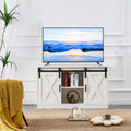 White Farmhouse TV Stand with Sliding Barn Door and Storage Cabinets A373