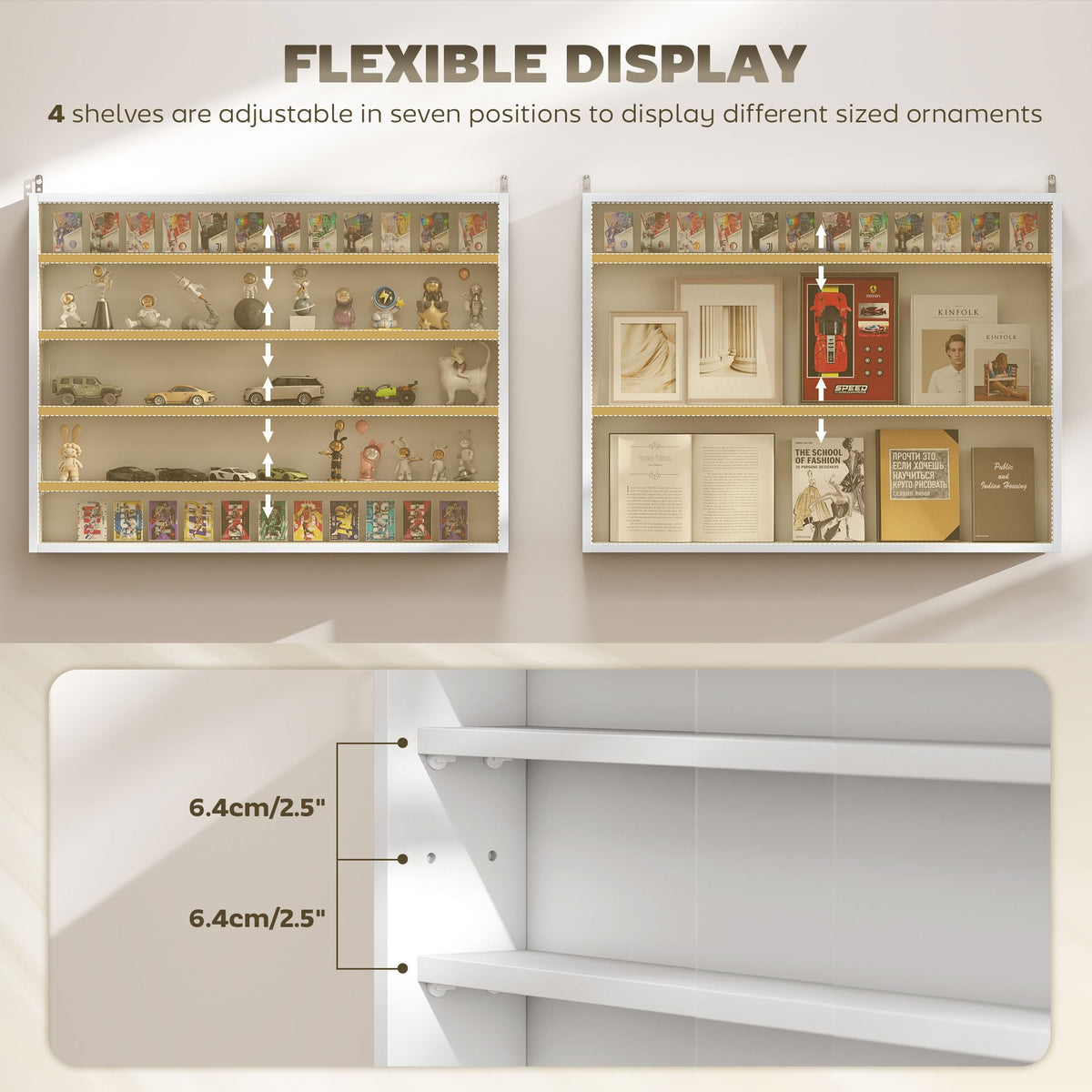 5-Tier Wall Mounted Display Cabinet with Glass Doors White P23174