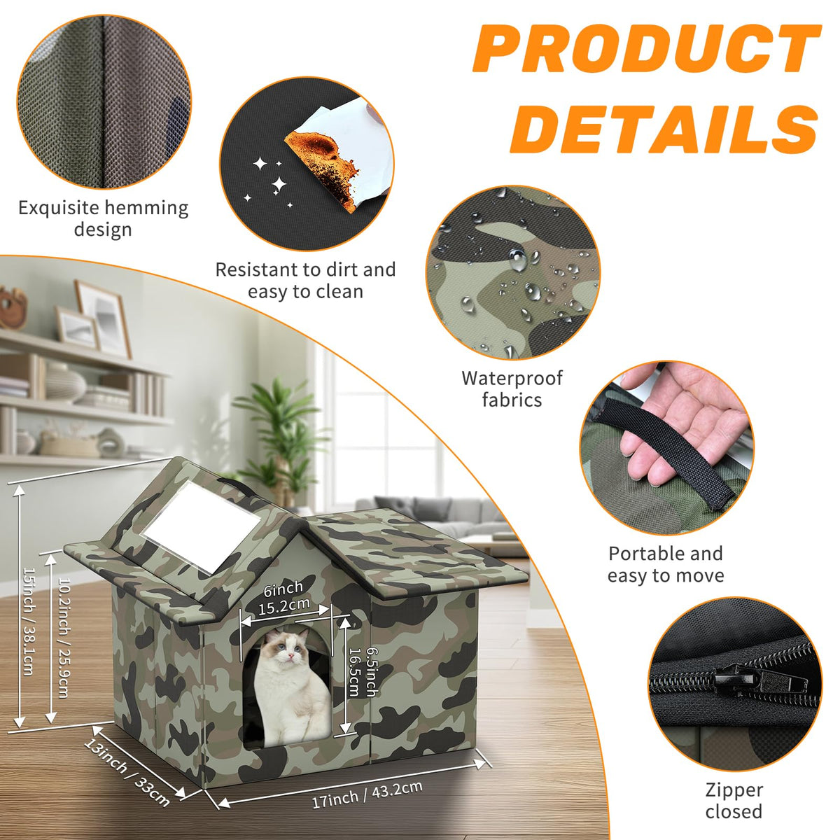 Weatherproof Collapsible Outdoor Cat House with Door and Soft Mat M4582