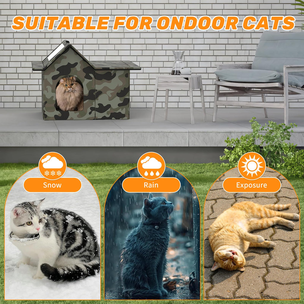 Weatherproof Collapsible Outdoor Cat House with Door and Soft Mat M4582